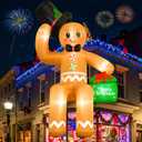 16FT Giant Christmas Inflatables Gingerbread Man, Sitting Gingerbread Inflatable Christmas Decorations with LED Lights, Christmas Blow Up Yard Decorations for Yard Roof Garden Lawn Decorations