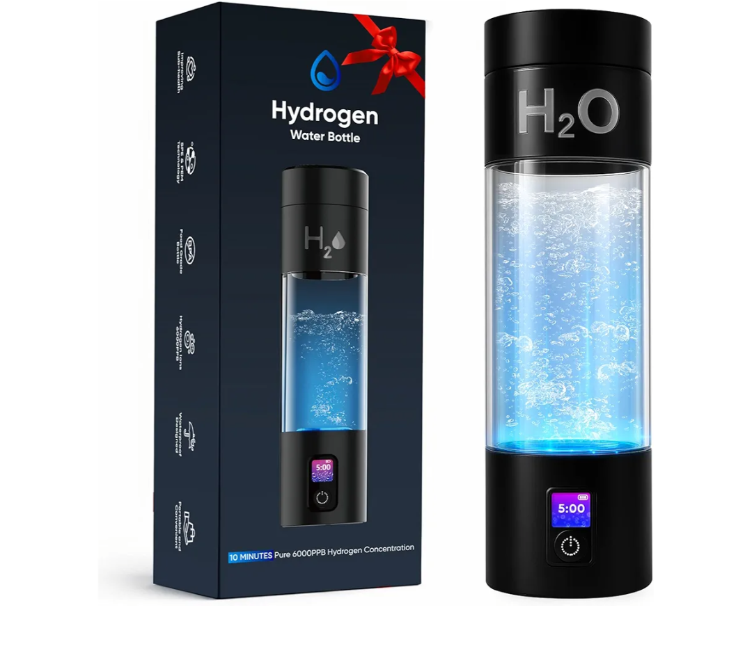 Hydrogen Water Bottle Generator - 6000PPB High Concentration, SPE PEM Tech, Portable 9Oz Hydrogen Water Ionizer, Rechargeable Rapid Hydrogen Boost, Travel Friendly with Bottle Adapter, Black