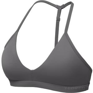 YEOREO Sports Bras for Women Strappy Padded Halter Ericie Open Back Light Impact Deep V Neck Yoga Workout Gym Tops (Small, Dark Grey)