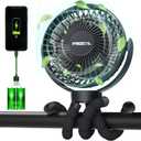 FRIZCOL Portable Stroller Fan, Use As Power Bank, 65H 12000mAh Battery Operated Fan Flexible Tripod Baby Car Seat Fans with Timming, Personal Mini Handheld/Desk/Small Clip On Fans For Stroller (Black)