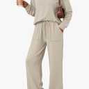Womens Two Piece Lounge Sets Mock Turtleneck Tops Wide Leg Drawstring Pants Sweatsuit with Pockets XL