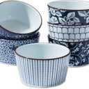 6 Oz Ceramic Ramekins, Creme Brulee Ramekin Oven Safe for Pudding, Creme Brulee, Dipping Sauce Bowls, Ramekins for Baking Souffle, Ice Cream,set of 6 (Vintage Blue)