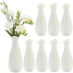 Qinyoung White Ceramic Bud Vase Set of 8, 8'' Small White Flower Vase for Centerpieces Floral Decor for Wedding Party Dining Table Home Decoration(Stylish)