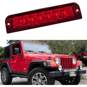Third 3rd Brake Light LED for 1997-2006 Jeep Wrangler, High Mount Rear Brake Lights Assembly for 97-06 Wrangler TJ, Waterproof Center Cab Lamp Stop Light (RED)