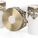 3 Pack White Frosted Glass Shades with Ornate Metal Design Vintage Inspired, Modern Elegance 1-5/8" Fitter Soft Lighting for Bedroom & Living Room (Milky White-Decorative Pattern)