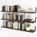 Heimlove Floating Book Shelves for Wall,47.2 Inches Long Wall Mounted Bookshelves,Heavy Duty Bracket Shelves for Living Room Kitchen,Laundry Room Storage & Decor,Set of 3,Walnut