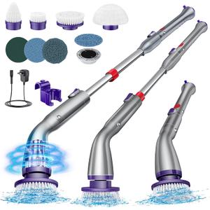 LABIGO Electric Spin Scrubber LA1 Pro, Cordless Spin Scrubber with 7 Replaceable Brush Heads and Adjustable Extension Handle, Power Cleaning Brush for Bathroom Floor Tile (Gray)