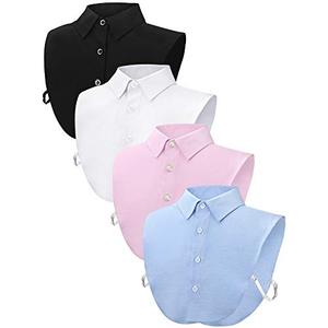 4 Pcs Fake Collar Detachable False Dicky Collar Half Shirts Round for Women Outfits Halloween Costume Accessories(Cotton,Oxford Cloth,White,Black,Pink,Blue)