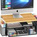 Desk Organizers and Accessories, 2-Tier Computer Monitor Stand with Drawer and 2 Pen Holders, Laptop Stand, Office Desk Accessories for Office Supplies, Oak