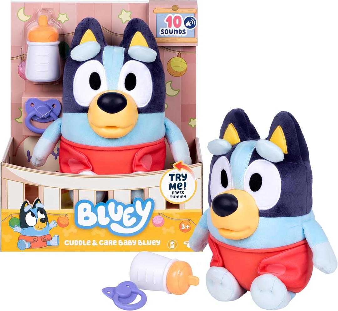 Bluey Care and Cuddle Soft Baby Toy Plush, 11, Interactive Electronic Baby Plush Toy with 10 Different Sounds, Cuddly Soft Toys for Ages 3+