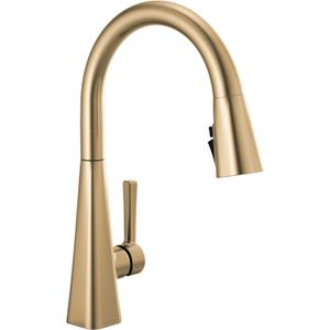 Delta Lenta Brushed Gold Kitchen Faucet with Pull Down Sprayer, Modern Brushed Gold Single Hole Kitchen Sink Faucet, Single Handle, Champagne Bronze 19802Z-CZ-DST