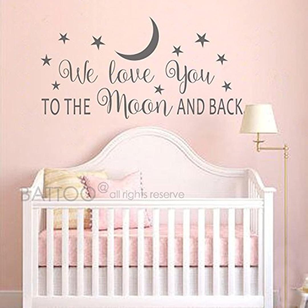 BATTOO We Love You to The Moon and Back Wall Decal - Moon and Stars Decal - Children's Wall Decor (Dark Gray, 22" WX11 H)
