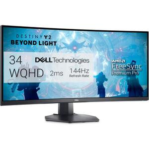 Dell S3422DWG Curved Gaming Monitor - 34 Inch 1800R Curved Screen with 144Hz Refresh Rate, WQHD (3440 x 1440) Display, HDMI, DP to DP 1.4 Cable, AMD FreeSync - Black