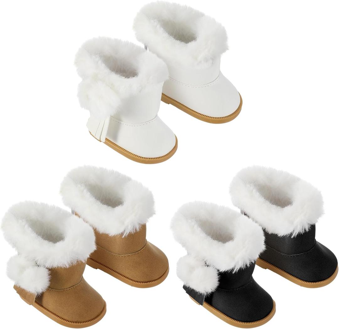 Bencailor 3 Pairs Doll Shoes 18 Inch Doll Boots Winter Dolls Snow Boots Christmas Accessories for Dress up(Black White Brown)