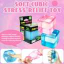 2 x 2 Pack Ice Cube Squishy Fidget Toys, Slow Rising Sensory Stress Cubes for Anxiety Relief, Soft Squeeze Desk Toys for Adults Kids Teens, Blue and Pink Cubes