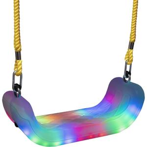 Firefly LED Light Up Swing Seat with Adjustable Rope and Chain. 24 Lights Illuminate in Day or Night. Outdoor/Indoor Use. 150lb User Capacity. 15" W x 6" Deep x 5" H, by XDP Recreation a USA Company