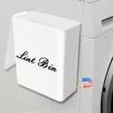 Artilife Magnetic Plastic Lint Bin with Lid for Laundry Room, 6 X 5 Inch Compact Wall Mount Lint Holder for Dryer, Small White ABS Can for Dryer Lint and Sheets