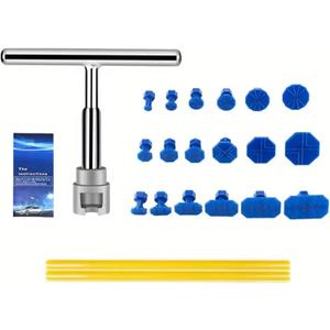 Car Dent Puller Kit Dent Remover with T bar Adhesive Strips Pulling Small Dents Auto Paintless Dents Repair Kit(Color:Silver)