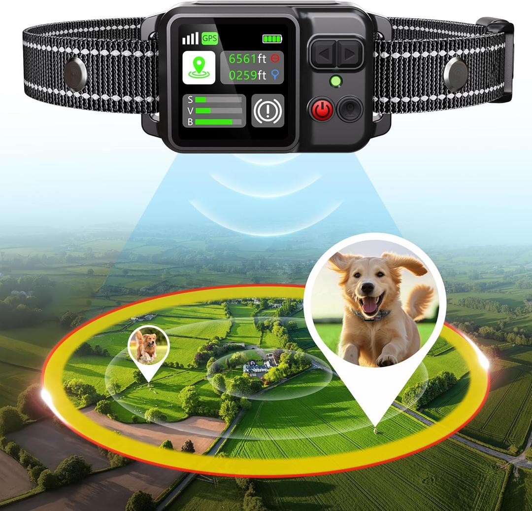 GPS Wireless Dog Fence System - Dog Collar, Electric Circular Fence for Dogs | Safe Zone Radius up to 6561 ft | GPS Positioning, Protection Mode, 100% Waterproof | Outdoor Use Only