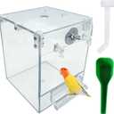 kathson Acrylic Bird Cage Bath Box,Parrot Hanging Tube Shower Box Birds Bathtub Cage Accessory with Water Injector Feeding Spoon for Small Pet Canary Lovebird Budgies Parakeets Cockatiel Conure(3 Pcs)