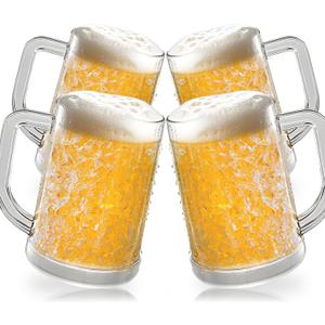 Beer Mugs for Freezer, Double Wall Insulated Plastic Glasses,13 oz Clear Plastic Frozen Beer Mug with Handle, Perfect Ice Cup for Home Party 4Pack