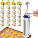 Enhanced Cookie Press Set, Food-Grade Spritz Cookie Press Dispenser Kit with 20 Discs & 4 Tips, Stainless Steel Baking Tool for Christmas Cookies Making, Cake Decoration & Holiday Gatherings