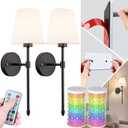 Peel and Stick Wall Sconces, Stick On Wall Sconce Set of 2, Battery Operated Wireless Adhesive Wall Lights, Corn Bulb with 10000mAh Battery, Easy Install for Bedroom Living Room Wall Decor