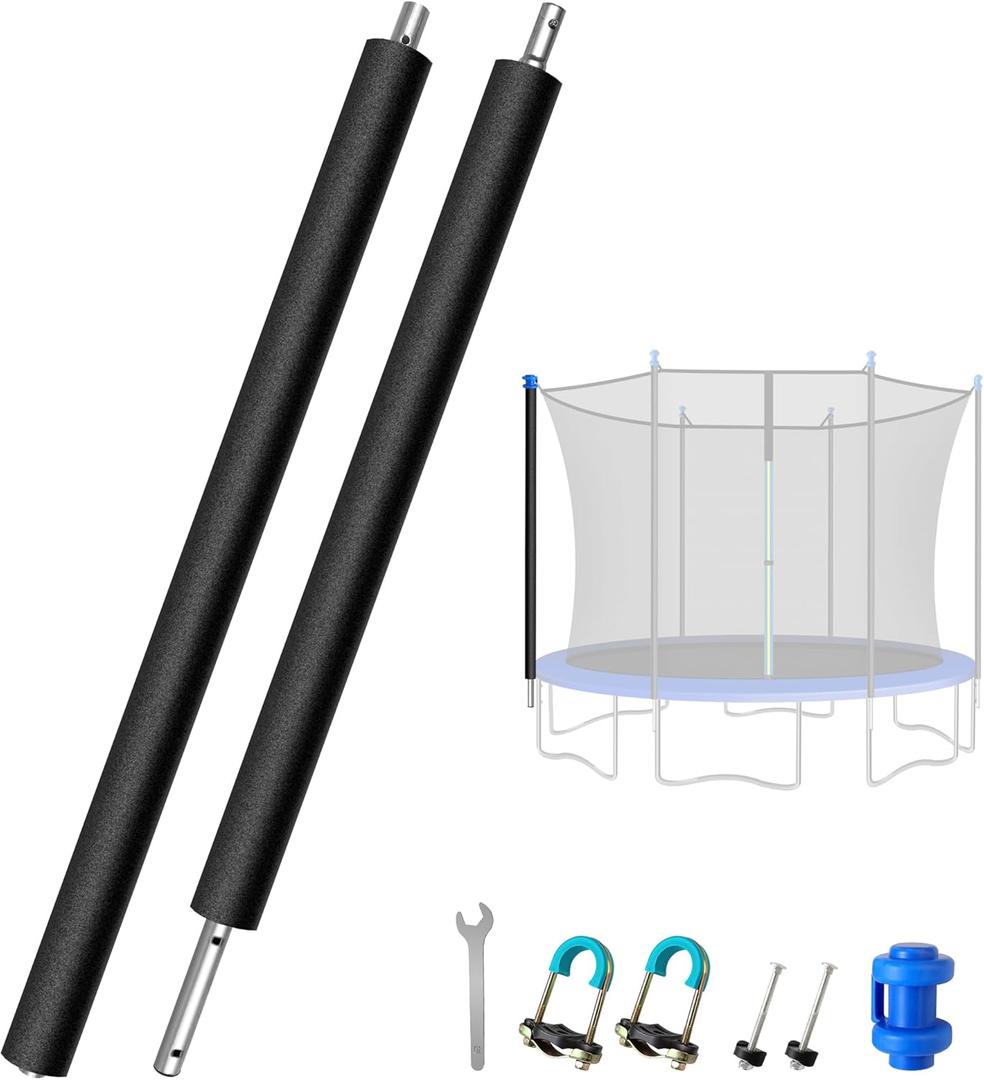 1PCS Upgraded Trampoline Replacement Pole  Thicker Universal Trampoline Enclosure Pole Fits 8-16FT Straight Pole Trampoline Frame,2 Installation Options, Includes Foam Sleeve, Pole Cap & Hardware