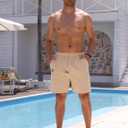 Men's Cotton Shorts Drawstring Waist Embroidered Tree Summer Vacation Beach Shorts (Beige, L)