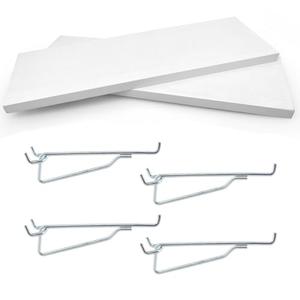 2 Pack White Pegboard Shelves, 1/4 inch Peg Board Organizer Accessories, Shelves and Baskets Brackets, Display and Storage Shelving Rack for Garage Workbench Art Craft Room Office Hobby Workshop