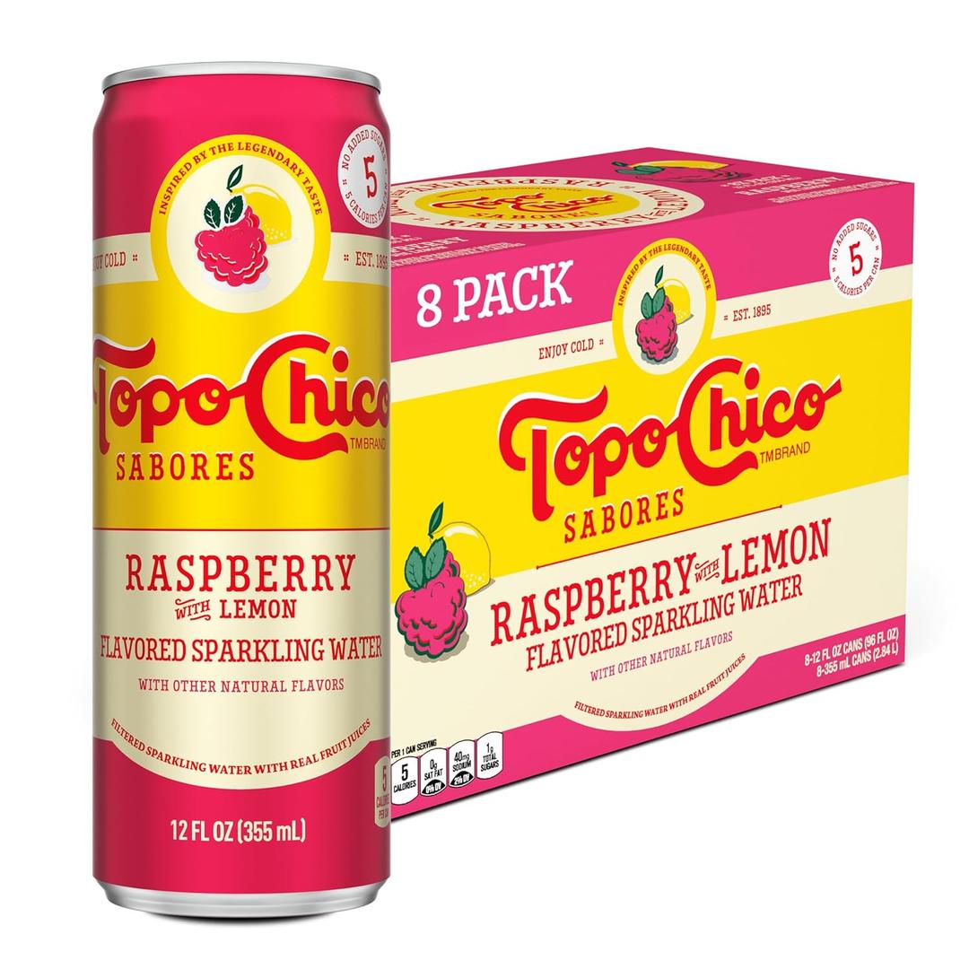 Topo Chico Sabores Raspberry with Lemon 12oz 8pk  BB 06/22/2026