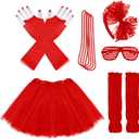 Kids 6 in 1 Costume Accessories 1970s 1980s Fancy Outfits and Dress for Cosplay Party Theme Party for Girl (Red)