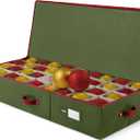 ZOBER Underbed Christmas Ornament Storage Box - Stores 72 Large 4" Ornaments, With Dividers - Tear Proof 600D Oxford Fabric, Ornament Organizer Storage Box, Durable Christmas Containers Holder - Green