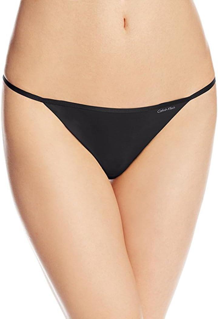 Calvin Klein Women's Sleek String Thong Panty (Small, Black)