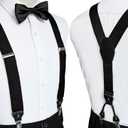 JEMYGINS Solid Color Suspender and Silk Bow Tie Sets for Men (Black)