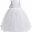 Mokpi Flower Girls Wedding Dress Princess Birthday Party Satin V-Back Ball Gown Prom (130, White)