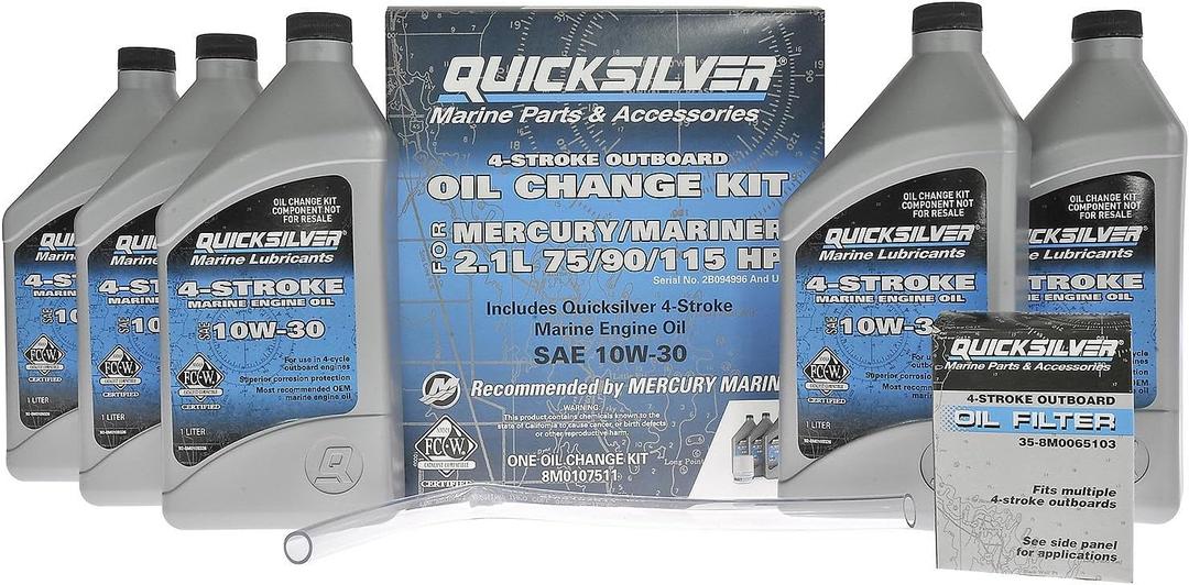 Quicksilver 10W-30 Oil Change Kit for 4-Stroke 75hp, 90hp and 115hp Mercury 2.1L Outboards