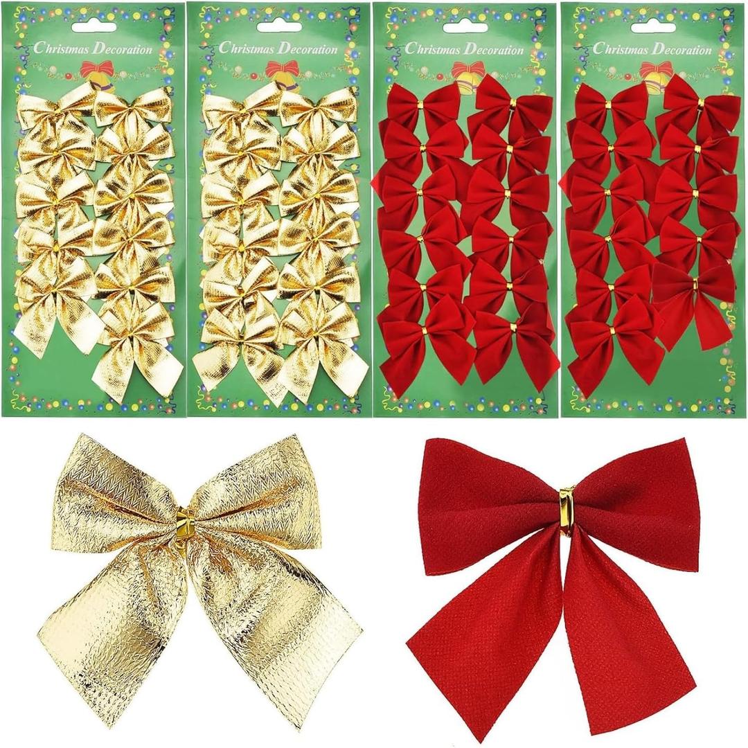 Shappy 48 Pcs Christmas Tree Bows Red and Gold Ribbon Bows, 2 x 2 Inch Mini Bows for Xmas Wreaths Tree New Year Decoration