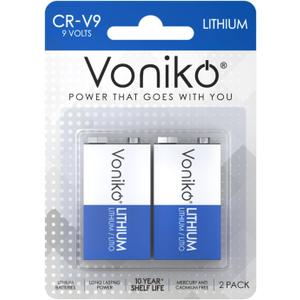 Voniko 9V Lithium Battery 2-Pack, 10-Year Shelf Life, Long-Lasting Power for Smoke Detectors, Carbon Monoxide Alarms & Medical Devices