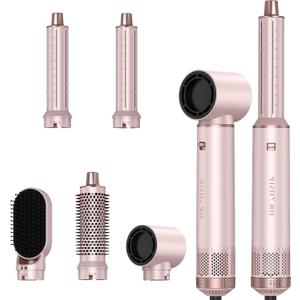 5 in 1 Hair Styler Curler & Air Dryer Brush, Low-Speed Negative Ionic Air Styler Drying, Multi Hair Styler, Professional Blow Dryer Brush for Curling Volumizing Straightening Styling (Pink)