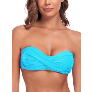 Ocean Blues Women's Sky Blue Strapless Swimsuits for Women Bandeau Bikini Top Tie Back Halter Bathing Suit Top Suit Top, (Size Small)