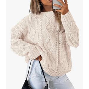 Trendy Queen Women's Oversized Cable Knit Crewneck Sweaters S