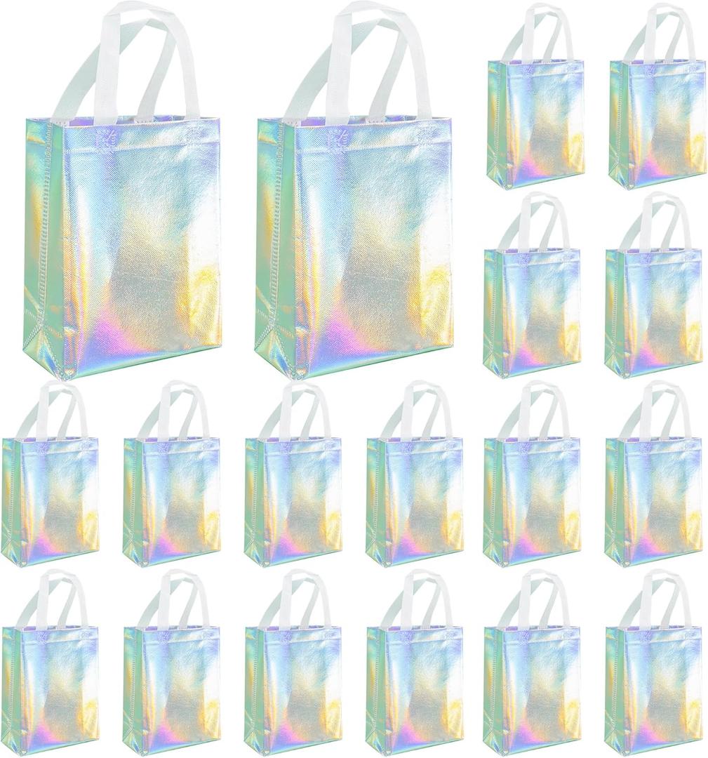 W WINTMING 24 Pcs Holographic Gift Bags with Handles Stunning Reusable Holographic Iridescent Party Favor Bags Welcome Bags for Birthday Holiday Wedding Christmas (8'' Medium Size) (24 Count (Pack of 1))