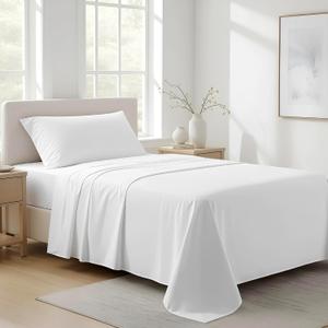 Ashton Sheets 100% Organic Cotton Sheets Twin Size - 3 PC Organic Cotton Twin Size Percale Weave Sheet Set, Soft, Cooling, Crisp & Breathable, 16" Deep Pocket Hotel Quality Bedding Set - White