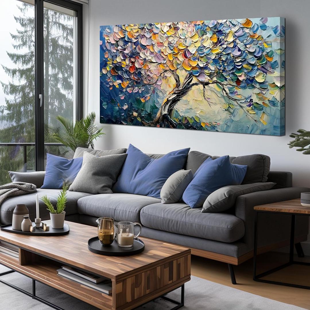 AOZEMI Tree Wall Decor for Living Room Colorful Wall Art Picture Large Artwork Abstract Canvas Art for Office Bedroom 29"x59"