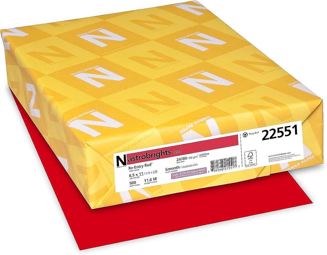 Astrobrights Color Paper, 8.5 x 11, 24 lb/89 gsm, Re-Entry Red, 500 Sheets (21558)