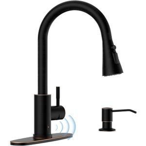 APPASO Touchless Kitchen Faucet, Oil Rubbed Bronze Sink Faucets with Soap Dispenser and Pull Down Sprayer 3 Modes, Activated Motion Sensor Hands Free with Deck Plate, High Arch