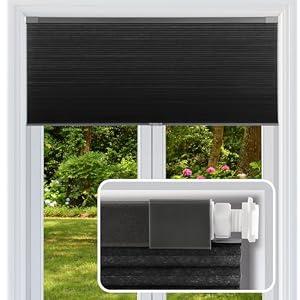 FabuBlinds Cordless Cellular Shades, No Drill No Tools Light Filtering Honeycomb Shades, Pleated Blinds for Windows, Easy to Install, Black 42" W x 64" H