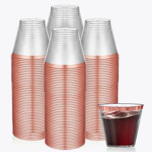 100 Pack Rose Gold Cups For Party - Plastic Cups 9 oz - Party Cups Disposable - Premium Heavy Duty Rose Gold Plastic Cups - Rose Gold Wine Glasses For Wedding - Plastic Wine Glasses/Disposable Cups