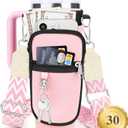Water Bottle Carrier Bag with Strap for Stanley 40/30 oz Tumbler with Handle, Water Bottle Holder Pouch with Phone Pocket for Stanley Cup Accessories, fit Walking Hiking Travel (Pink&Black)